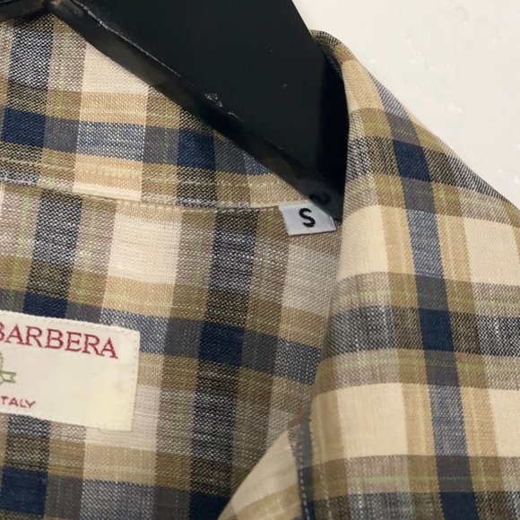 Luciano Barbera 100% Linen S/S Button Shirt Multicolor Plaid Men's Size S - Picture 6 of 10